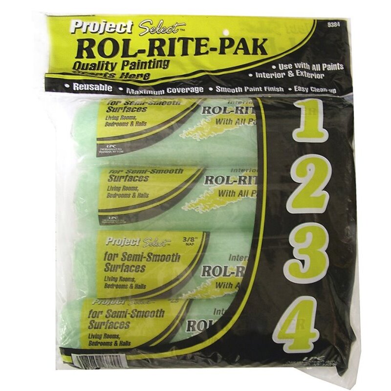 Linzer 9384-9  Project Select 3/8" x 9" Rol-Rite Pak  Paint Roller - 4 Per Package