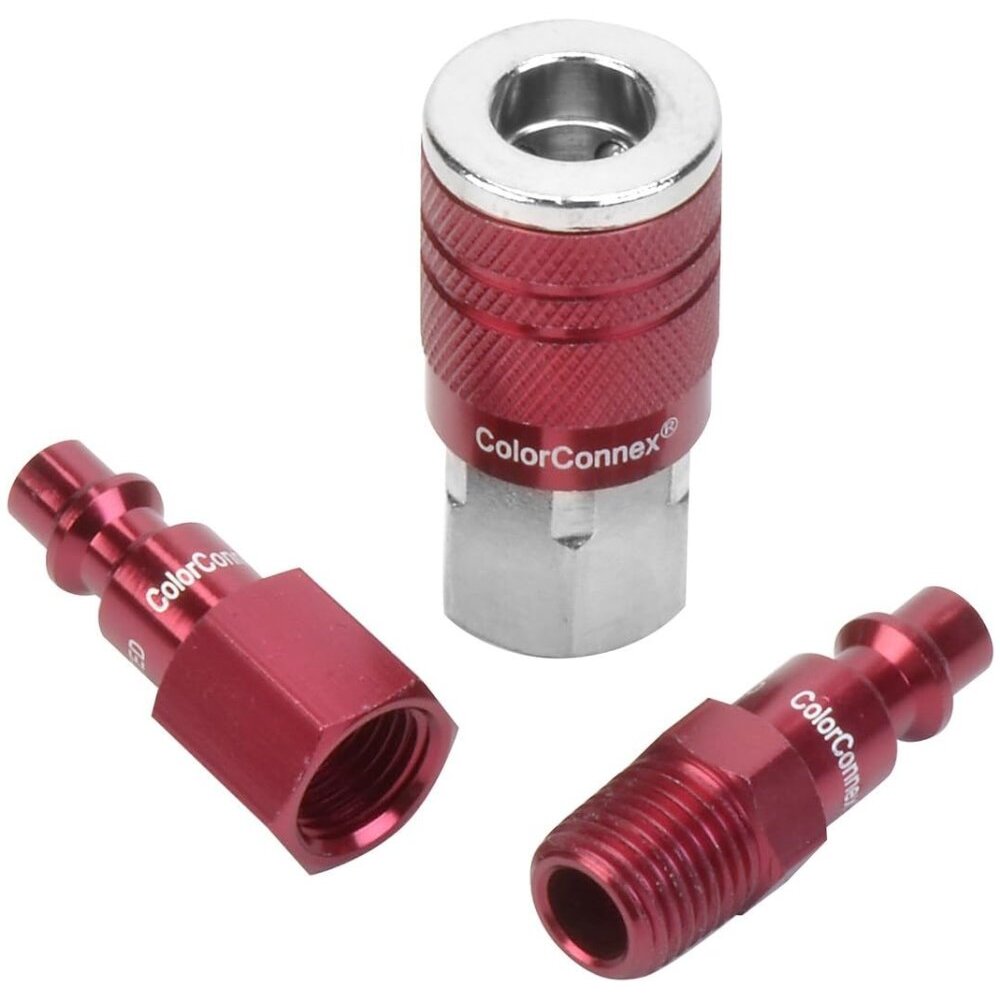 Legacy A73452D 3 Piece ColorConnex Red Type D Industrial 1/4" Body x 1/4" Quick Disconnect Coupler and Plug Kit (C20,CP20,CP21) Legacy A73452D 3 Piece ColorConnex Red Type D Industrial 1/4" Body x 1/4" Quick Disconnect Coupler and Plug Kit (C20,CP20,CP21)