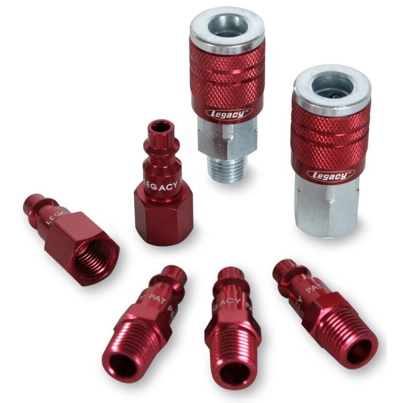 Legacy A73457D  7 Piece ColorConnex Red Type D Industrial 1/4" Body x 1/4" Quick Disconnect Coupler and Plug Kit (C20,C21,CP20,CP21)