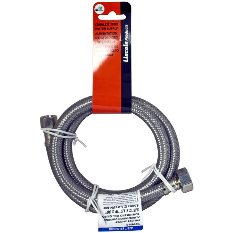 Lincoln 109585 3/8" OD Comp Nut x 1/2" FIP Stainless Steel Lavatory Supply Line - 36" Length Lincoln 109585 3/8" OD Comp Nut x 1/2" FIP Stainless Steel Lavatory Supply Line - 36" Length