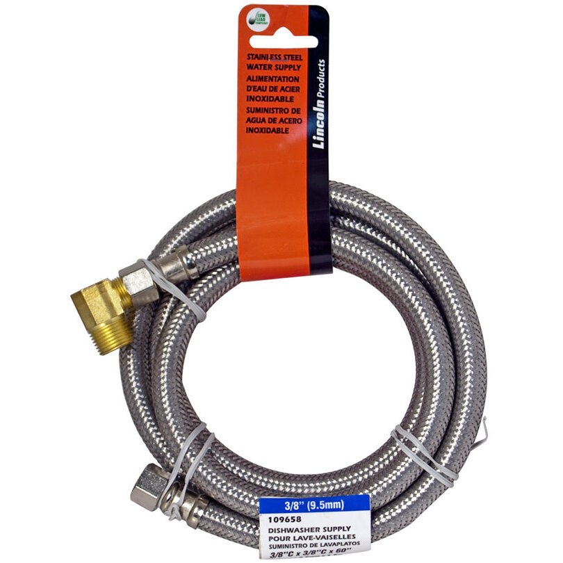 Lincoln 109658  3/8" OD Comp Nut Stainless Steel Dishwasher Supply Line - 60" Length