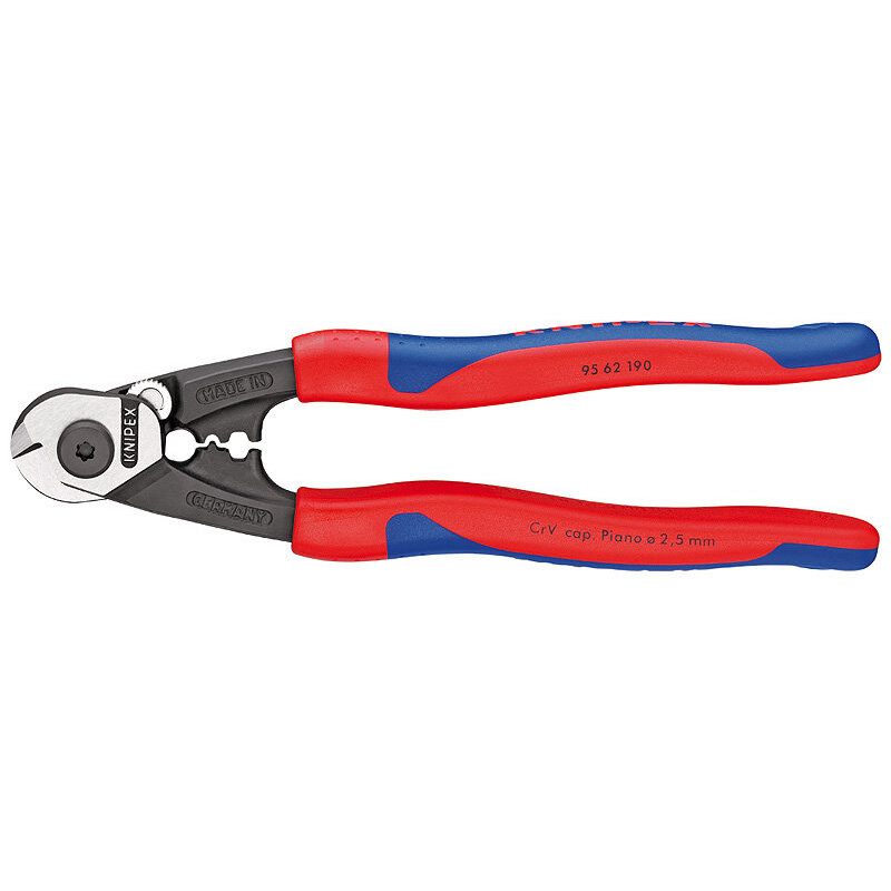 Knipex 9562190 7-1/2" Wire Rope Cutters / Shears With Mulit-Component Grips Knipex 9562190 7-1/2" Wire Rope Cutters / Shears With Mulit-Component Grips