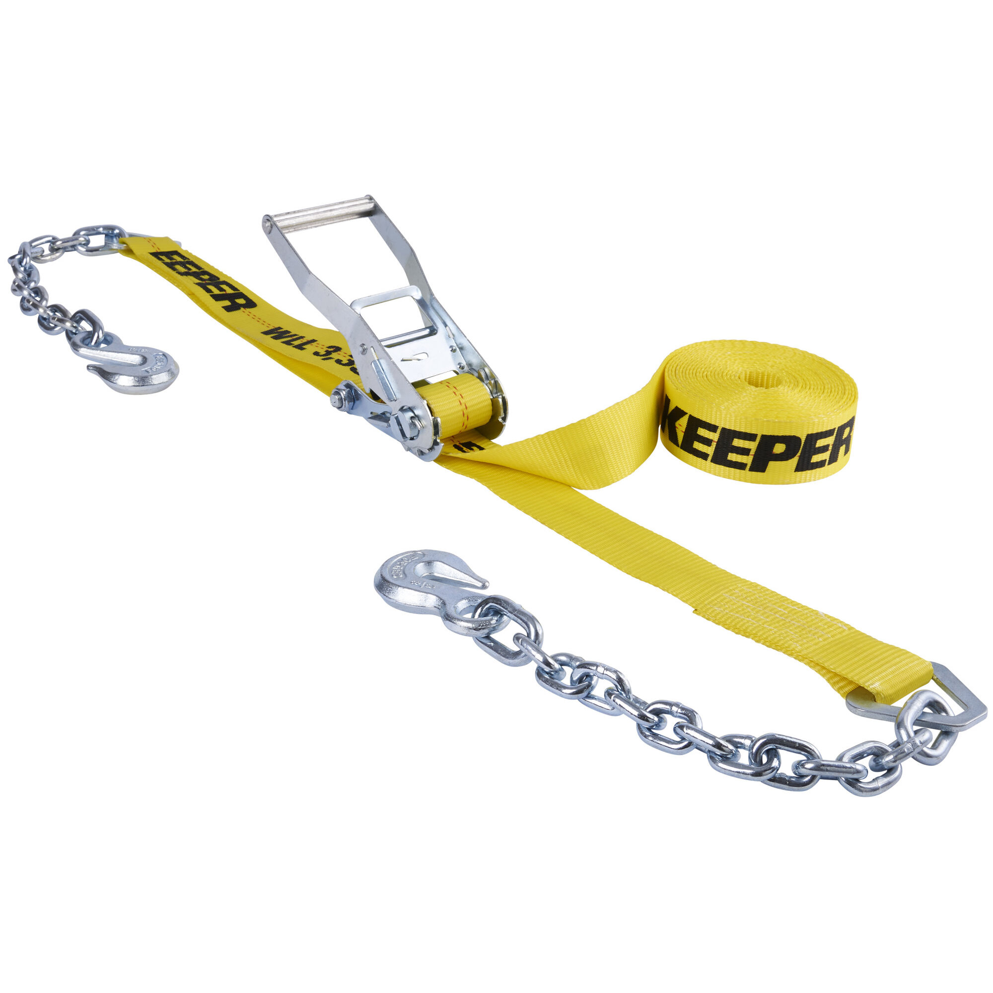 Keeper 04650 2" x 27' Heavy Duty Ratchet Tie-Down Strap with Chain Ends and Grab Hooks Keeper 04650 2" x 27' Heavy Duty Ratchet Tie-Down Strap with Chain Ends and Grab Hooks