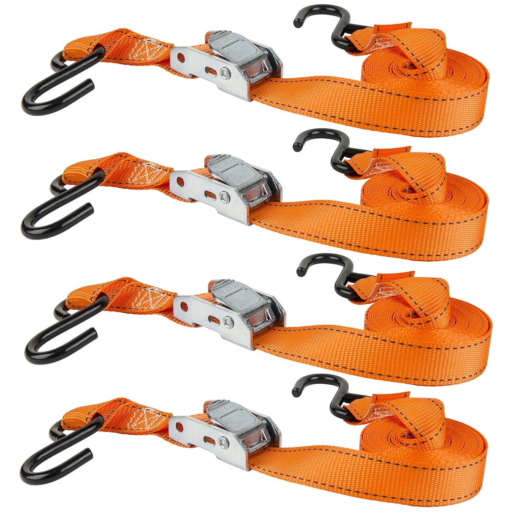 Keeper 05105  1" x 10' Cam Buckle Tie-Down Straps with Vinyl Coated S-Hooks - 4 Straps per Package