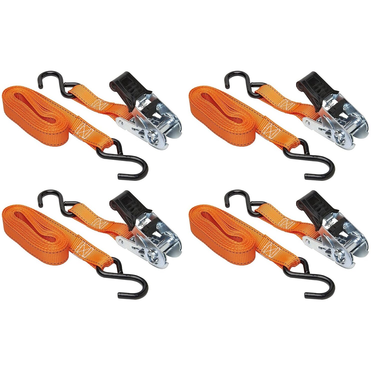 Keeper 05505  1" x 14' High Tension Ratchet Tie-Down Straps with Vinyl Coated S-Hooks - 4 Straps per Package