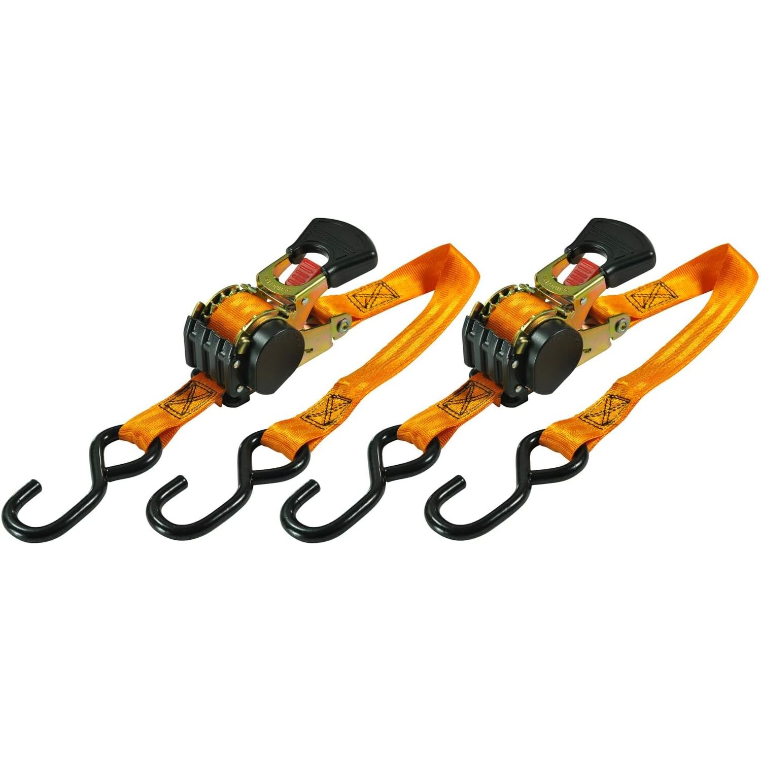 Keeper 05561  1" x 6' Retractable Ratchet Tie-Down Straps with Full-Size Vinyl Coated S-Hooks - 2 Straps per Package