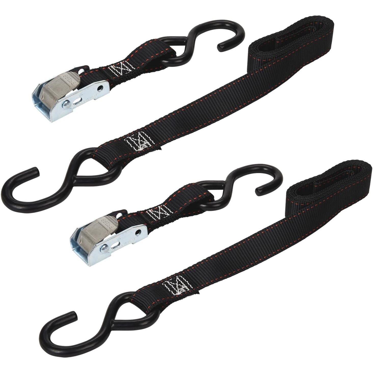 Keeper 05715  1" x 6' Motorcycle Cam Buckle Tie-Down Straps with  Full-Size Vinyl Coated S-Hooks - 2 Straps per Package