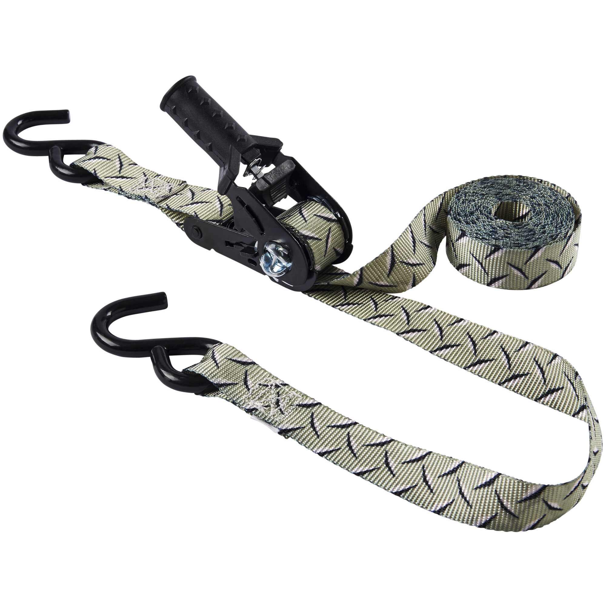 Keeper 47383  1" x 12' Pistol Grip Ratchet Tie-Down Strap in Diamond Plate Design with Vinyl Coated S-Hooks