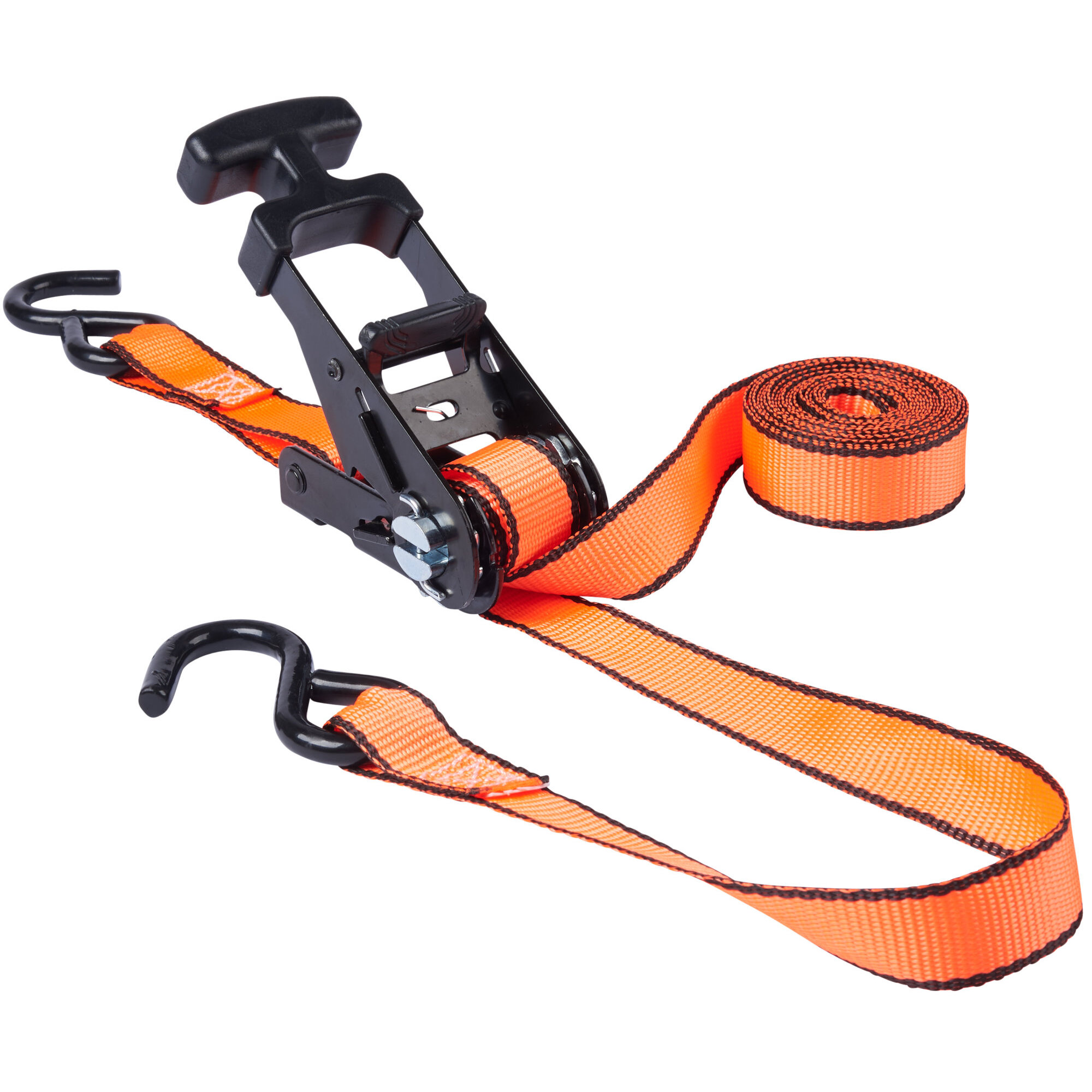 Keeper 85404  1" x 12' T-Handle Ratchet Tie-Down Strap in Hi-Viz Orange with Vinyl Coated S-Hooks