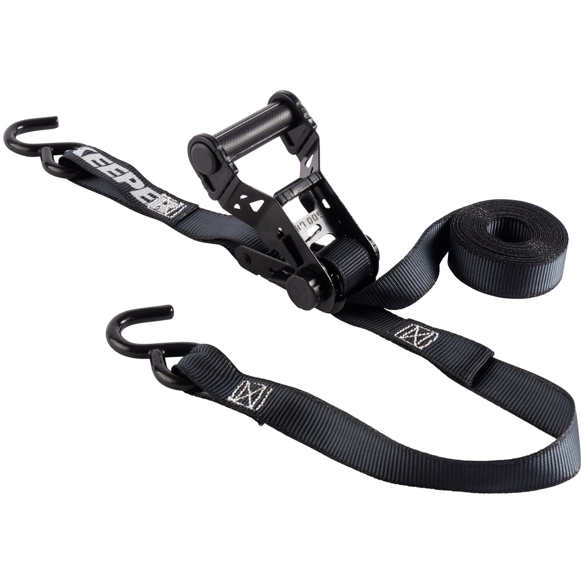 Keeper 85454  1" x 14' Extreme Cut Resistant Combat Webbing Ratchet Tie-Down Straps with Vinyl Coated S-Hooks - 2 Straps per Package