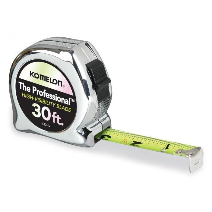 Komelon 430HV Tape Measure 1" X 30' Hi-Vis Chrome Professional Komelon 430HV Tape Measure 1" X 30' Hi-Vis Chrome Professional