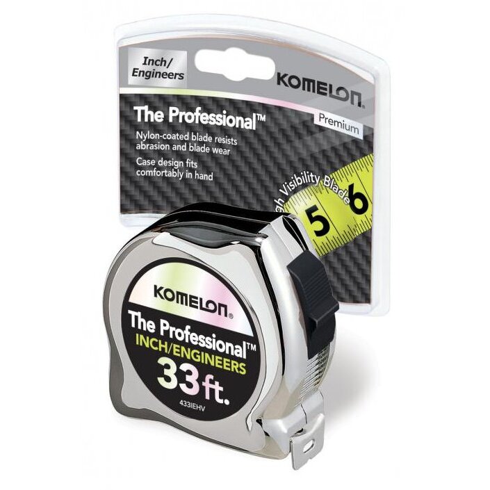 Komelon 433IEHV  Tape Measure 1" X 33' Hi-Vis Chrome Inch/Engineer Scale