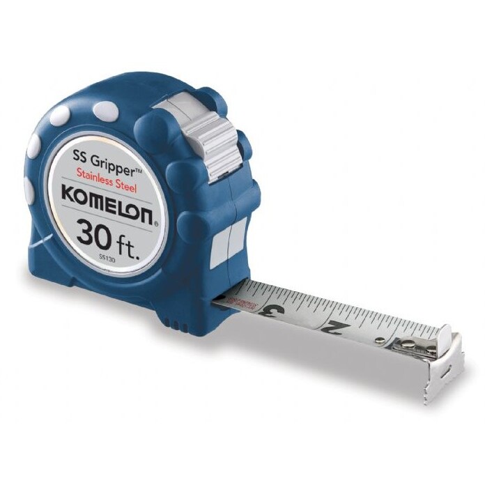 Komelon SS130  30' x 1" Stainless Steel Gripper Tape Measure - Blue