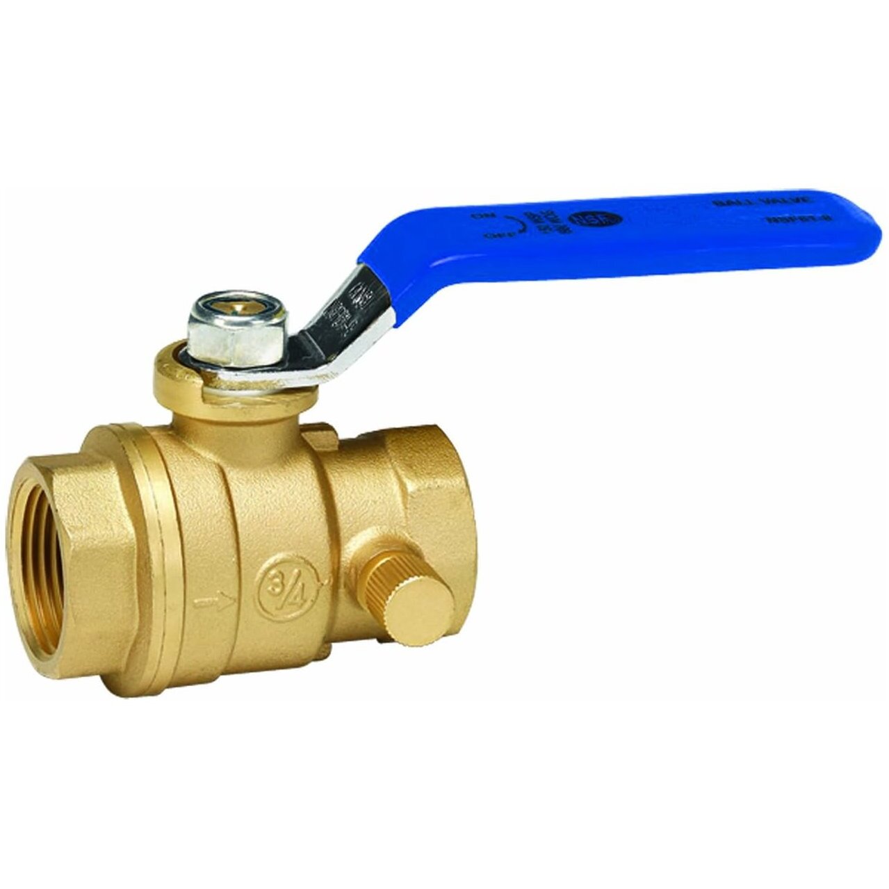 Homewerks 119-2-34 Brass Ball Valve 3/4" FPT x 3/4" FPT 500psi Quarter Turn with Drain Homewerks 119-2-34 Brass Ball Valve 3/4" FPT x 3/4" FPT 500psi Quarter Turn with Drain