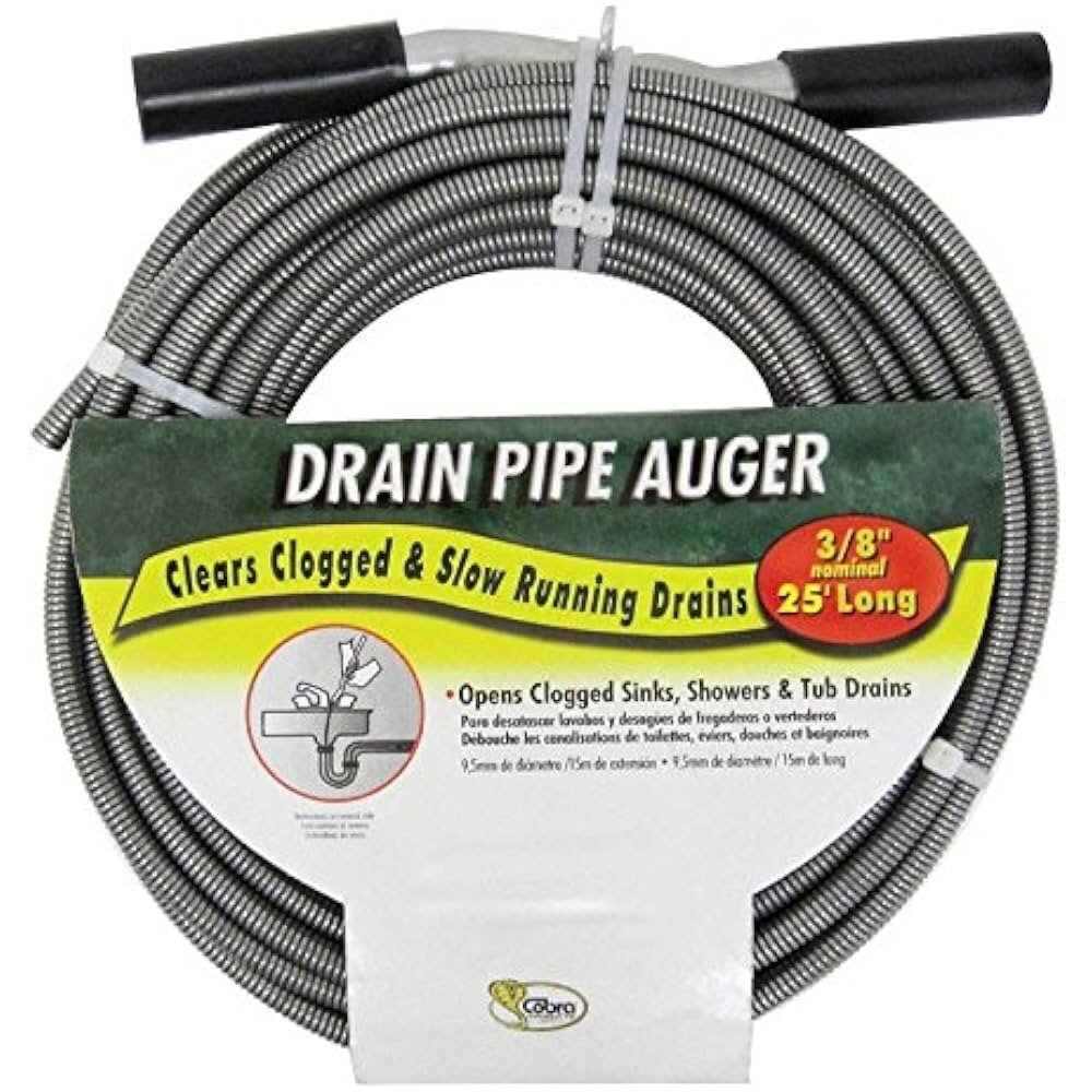 Cobra CBR20250  Drain Pipe Auger with 3/8" x 25' Cable
