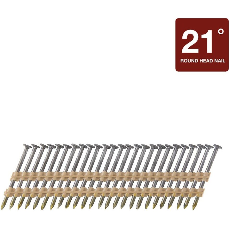 Metabo HPT 10116HPT  3-1/4" x 0.131" Smooth Shank Full Round Head Electro Galvanized Plastic Strip 21° Sheathing Nails - 4000 per Box