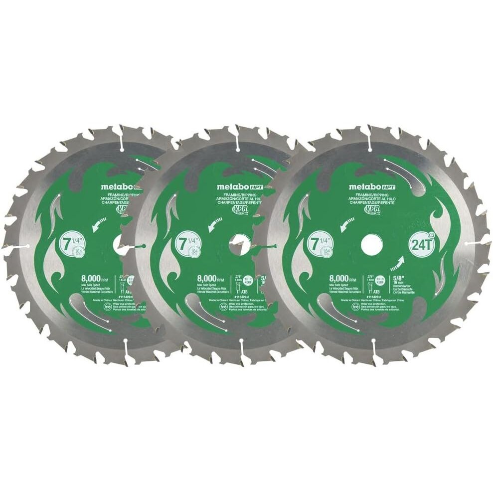 Metabo HPT  115430M  7-1/4" x 24T Premium VPR Framing and Ripping Blades - 3 Per Package