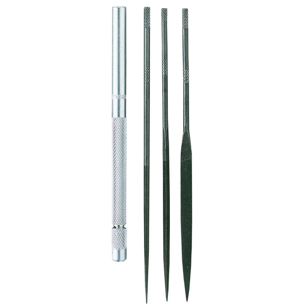 General Tools S477  Four-piece Tool Steel Needle File Set with Handle (42319)