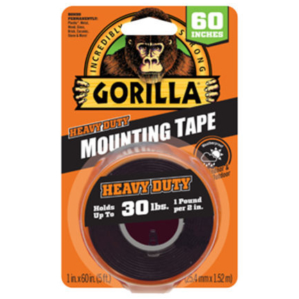 Gorilla 6055  Black Heavy Duty Double Sided Mounting Tape 1" x 60" Roll (30-lb Load)