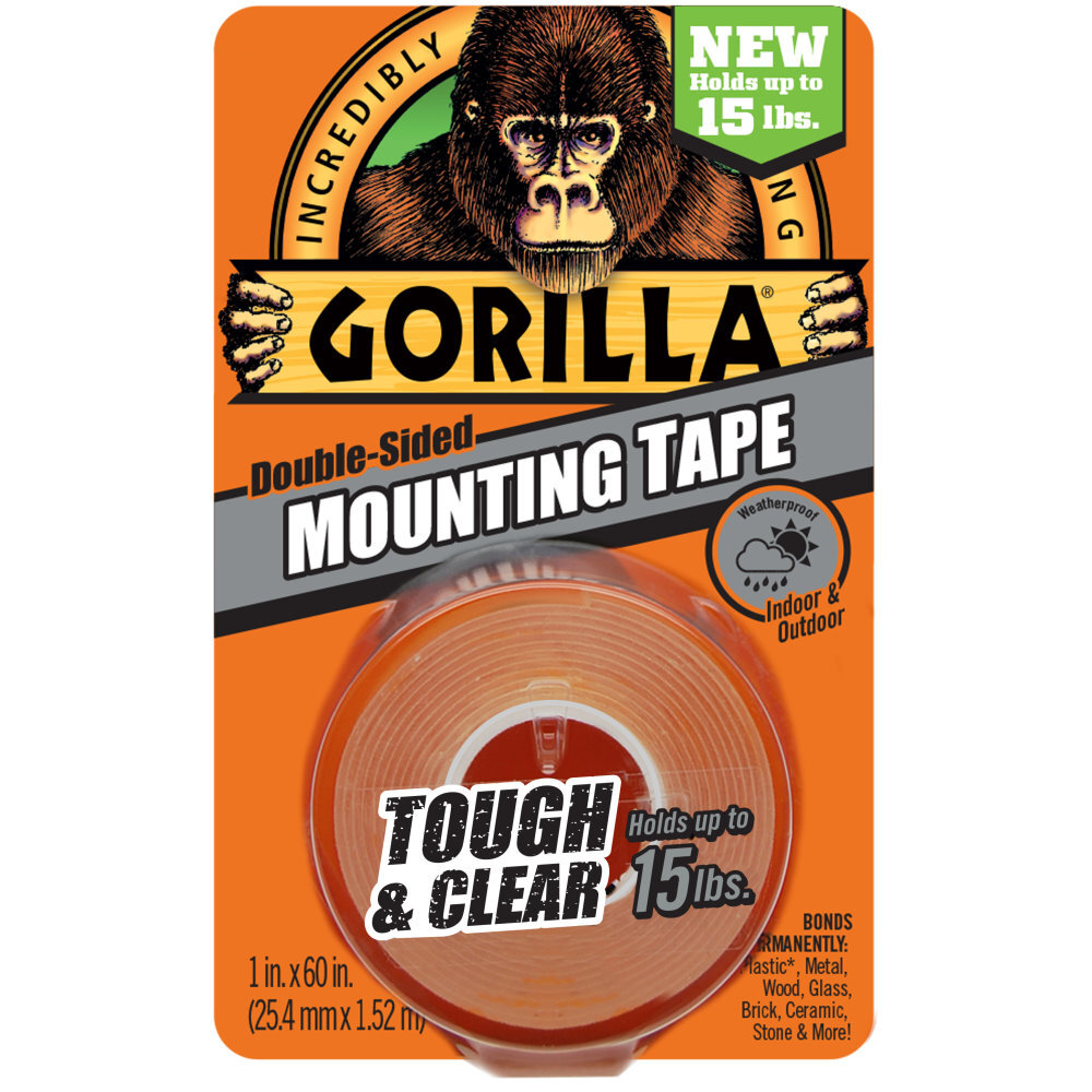 Gorilla 6065 Clear Double Sided Mounting Tape 1" x 60" Roll (15-lb Load) Gorilla 6065 Clear Double Sided Mounting Tape 1" x 60" Roll (15-lb Load)
