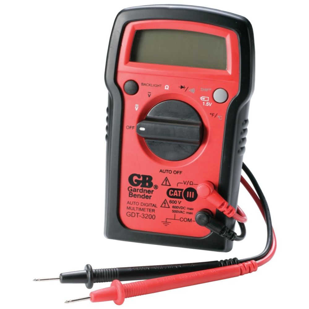 GB Gardner Bender GDT-3200 7-Function Auto Ranging Digital Multimeter with 7-Ranges - Tests AC/DC Volt, Resist, Diode, Continuity, Temp and Battery GB Gardner Bender GDT-3200 7-Function Auto Ranging Digital Multimeter with 7-Ranges - Tests AC/DC Volt, Resist, Diode, Continuity, Temp and Battery