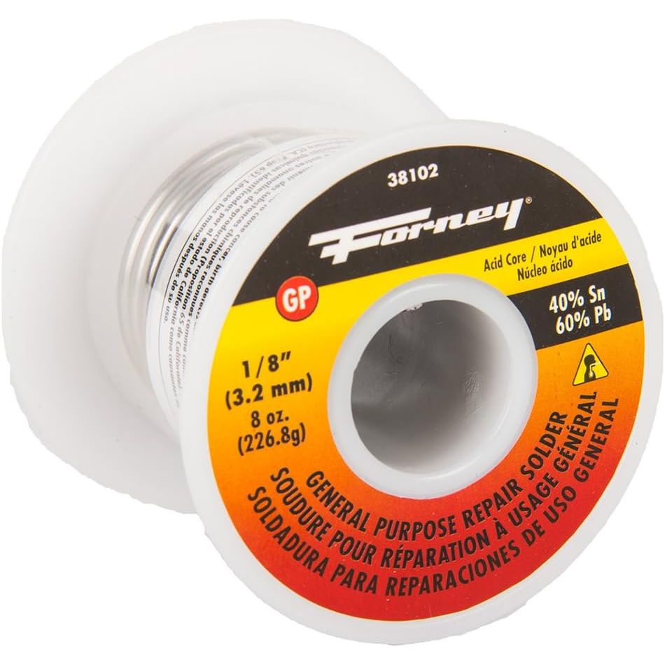 Forney 38102 1/8" Acid Core General Purpose Repair Solder 8oz Forney 38102 1/8" Acid Core General Purpose Repair Solder 8oz