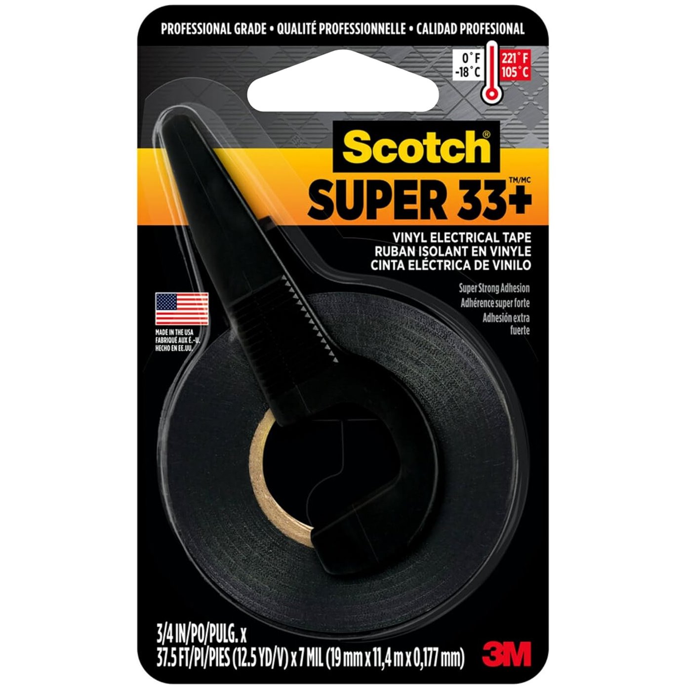 3M 10414NA  Scotch Super 33+ Vinyl Electrical Tape, 3/4-in by 450-in, 1-Roll with Dispenser