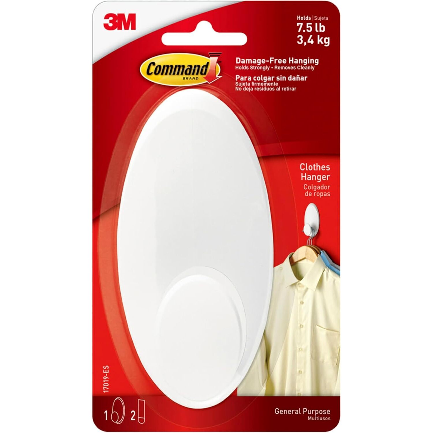 3M 17019-ES  Command White Clothes Hanger Large