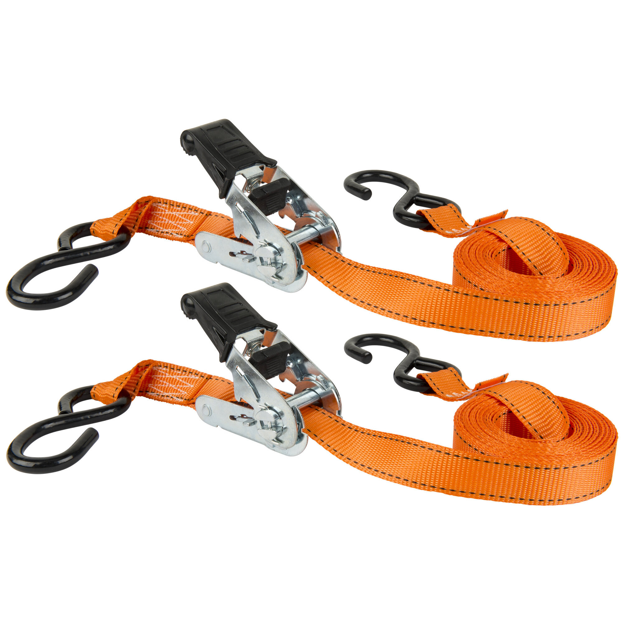 Keeper 45518  1" x 15' High Tension Ratchet Tie-Down Straps with Full-Size Vinyl Coated S-Hooks - 2 Straps per Package