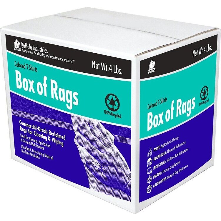 Buffalo 10080  Recycled Colored T-Shirts Cloth Rags - 4 Lb Box Buffalo 10080  Recycled Colored T-Shirts Cloth Rags - 4 Lb Box