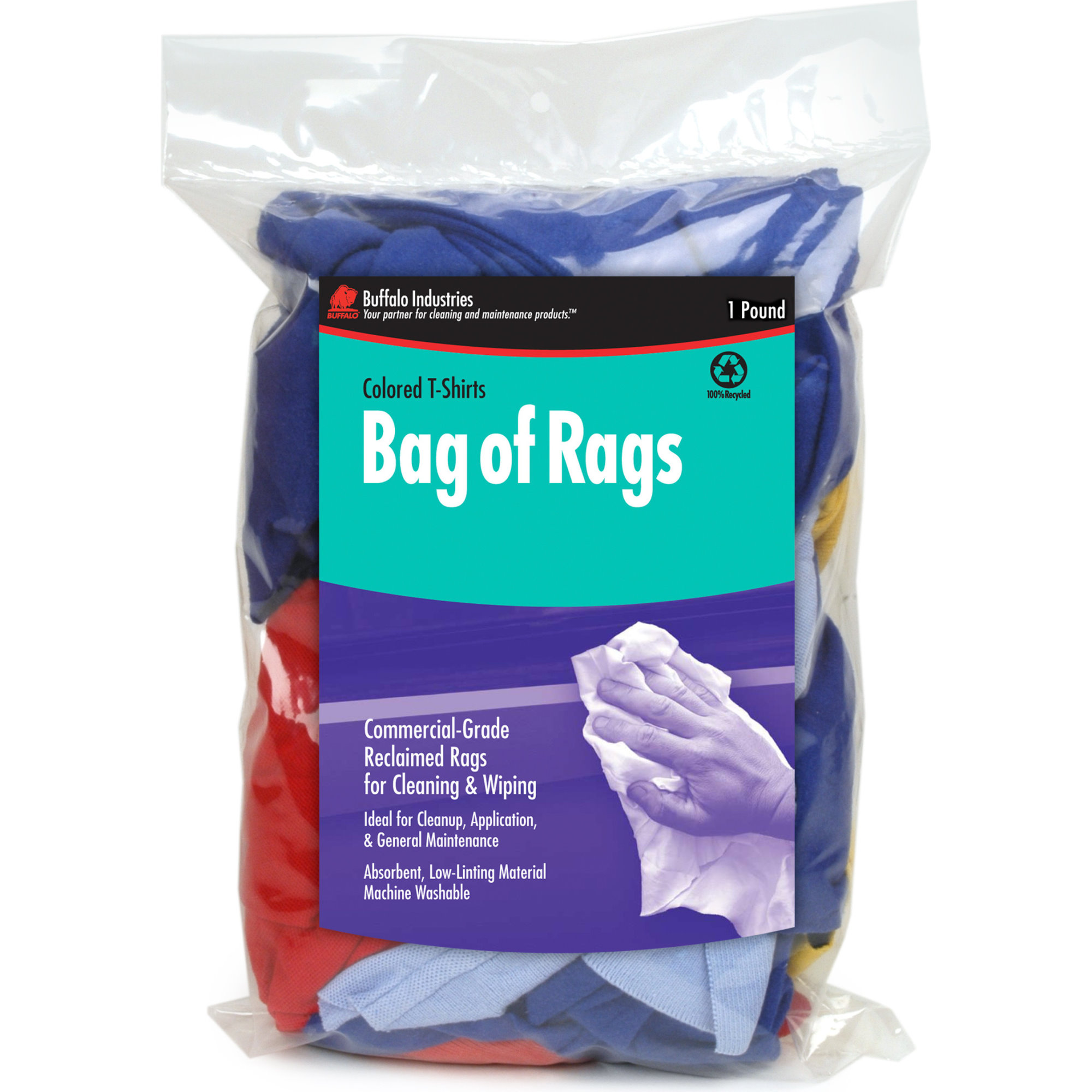 Buffalo 10081  Recycled Colored T-Shirts Cloth Rags - 1 Lb Bag Buffalo 10081  Recycled Colored T-Shirts Cloth Rags - 1 Lb Bag