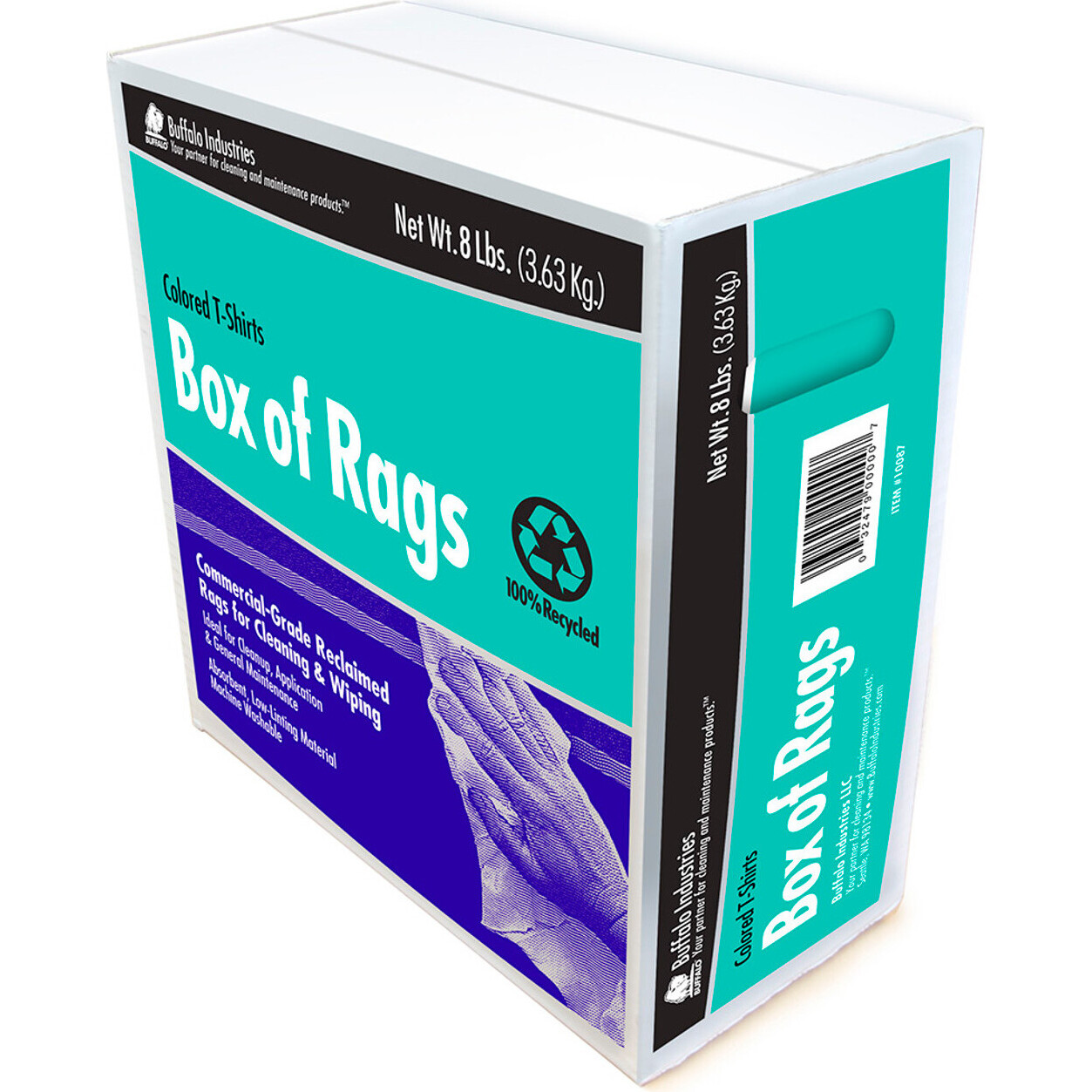 Buffalo 10087  Recycled Colored T-Shirts Cloth Rags - 8 Lb Box