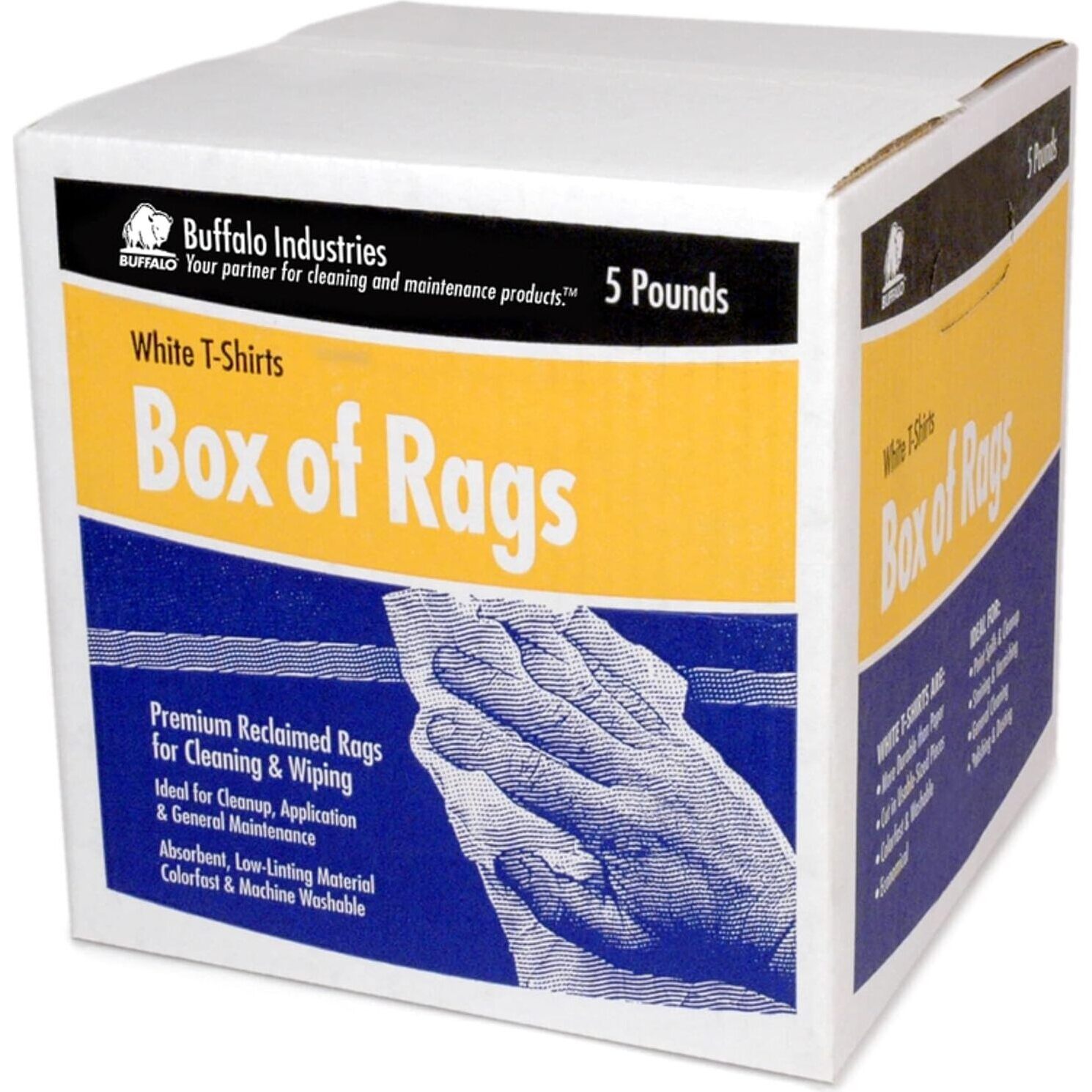 Buffalo 10522  Recycled White T-Shirts Cloth Rags - 5 Lb Box