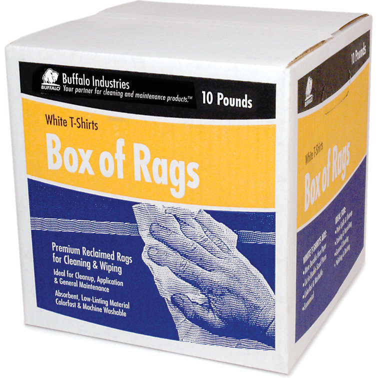 Buffalo 10523  Recycled White T-Shirts Cloth Rags - 10 Lb Box