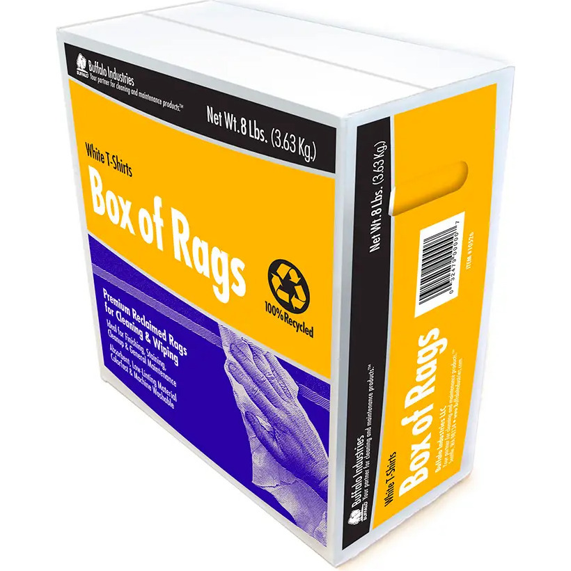 Buffalo 10526  Recycled White T-Shirts Cloth Rags - 8 Lb Box