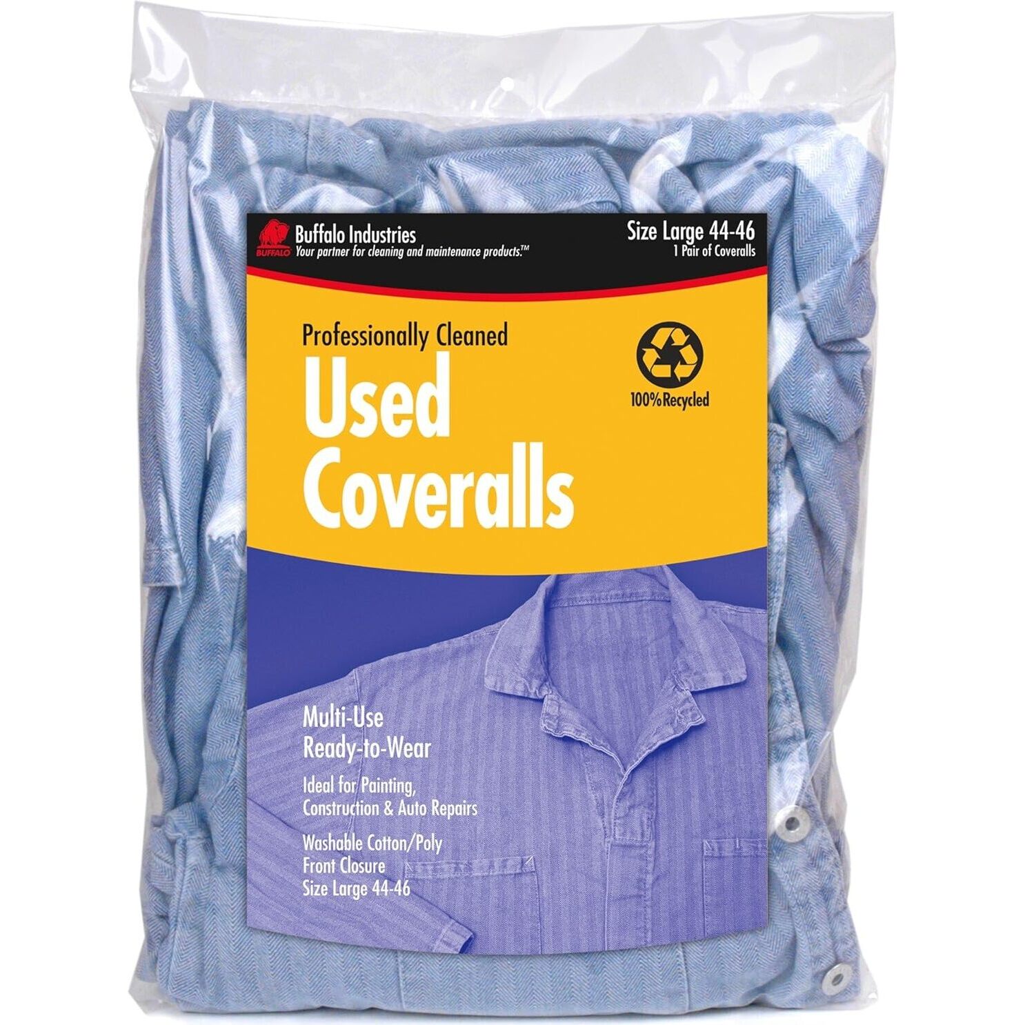 Buffalo 15005  Heavy-Weight, Used Denim Coveralls - Great for Paint, Construction, and Automotive Industries - Large (44-46)