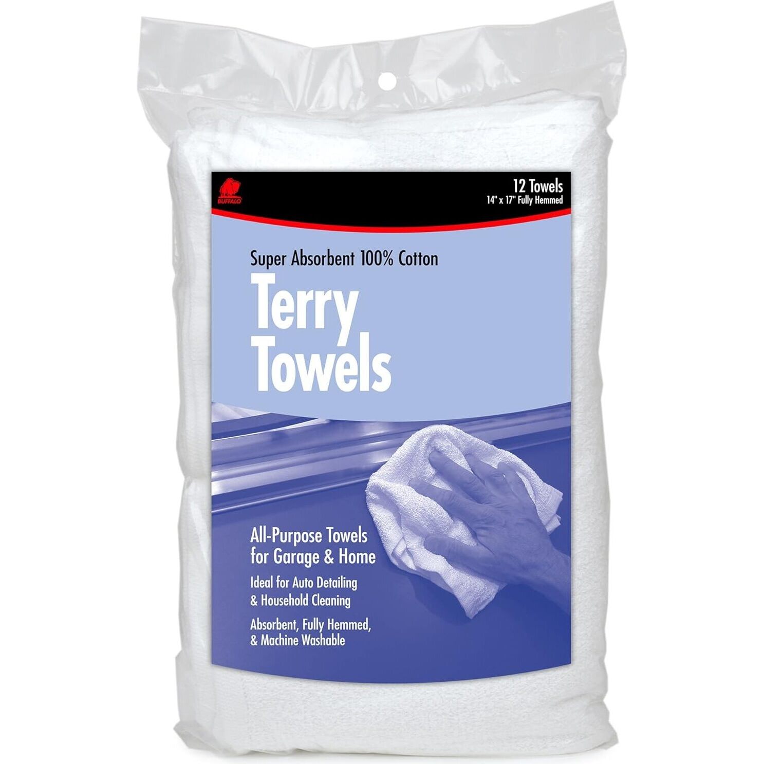Buffalo 60220 14" x 17" Super Absorbent Cotton Terry Towels - 12 per Bag Buffalo 60220 14" x 17" Super Absorbent Cotton Terry Towels - 12 per Bag