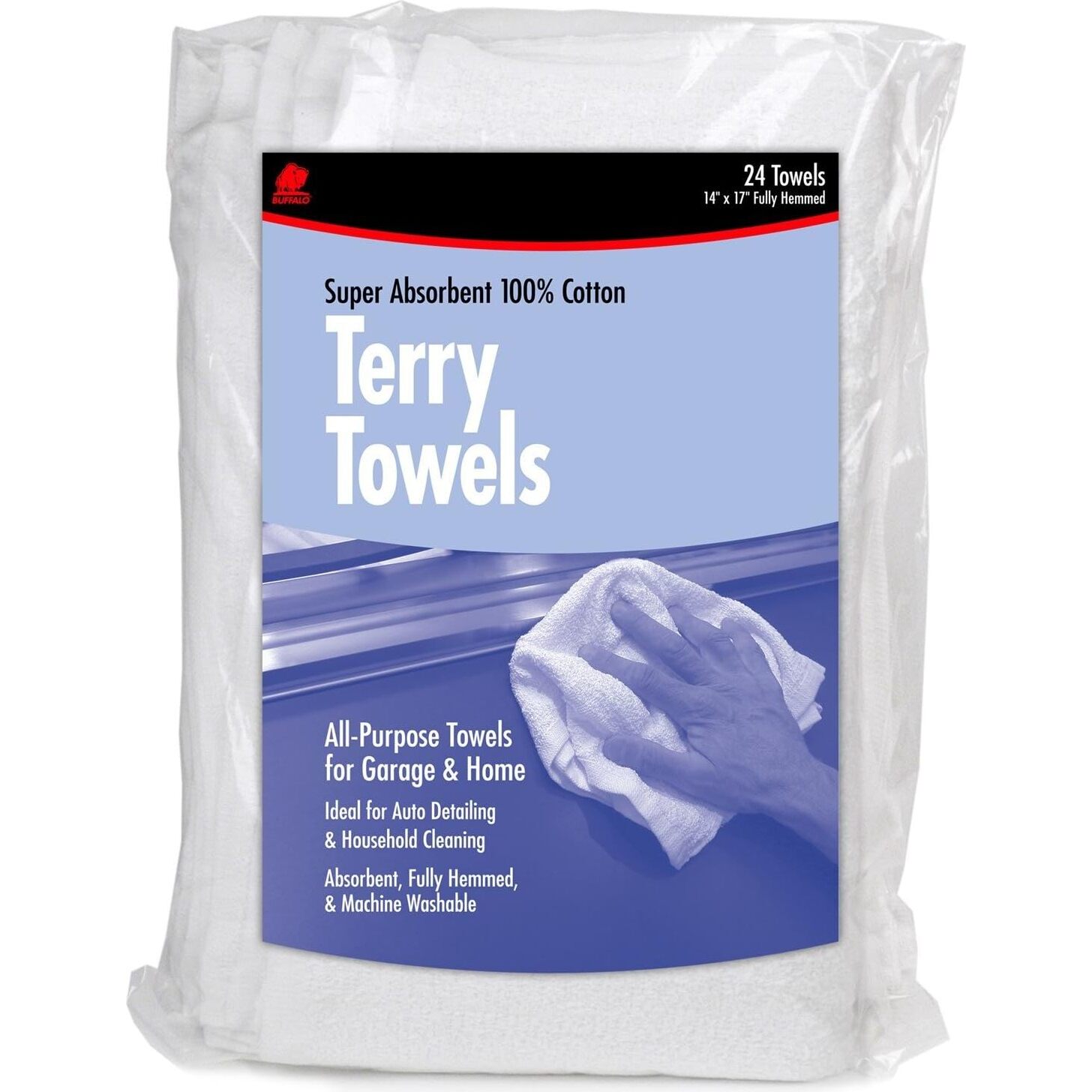 Buffalo 60221 14" x 17" Super Absorbent Cotton Terry Towels - 24 per Bag Buffalo 60221 14" x 17" Super Absorbent Cotton Terry Towels - 24 per Bag