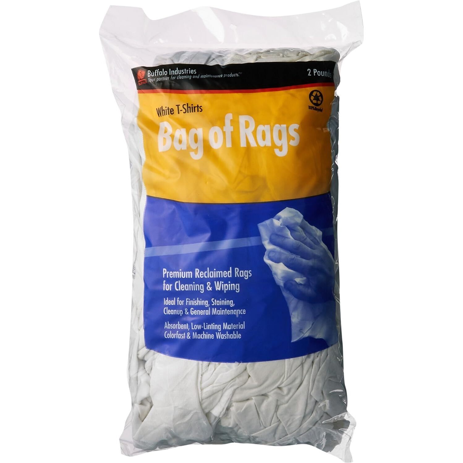 Buffalo 60317  Recycled White T-Shirts Cloth Rags - 2 Lb Bag