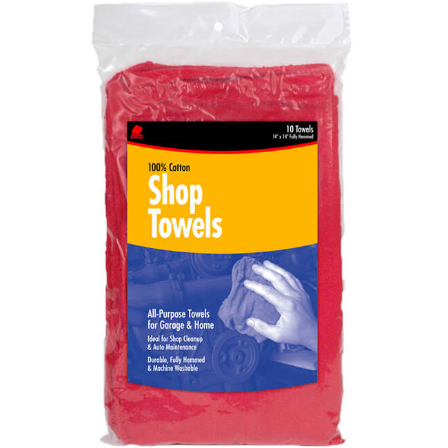 Buffalo 62010C  Red Cotton Shop Towels / Rags - 10 per Bag