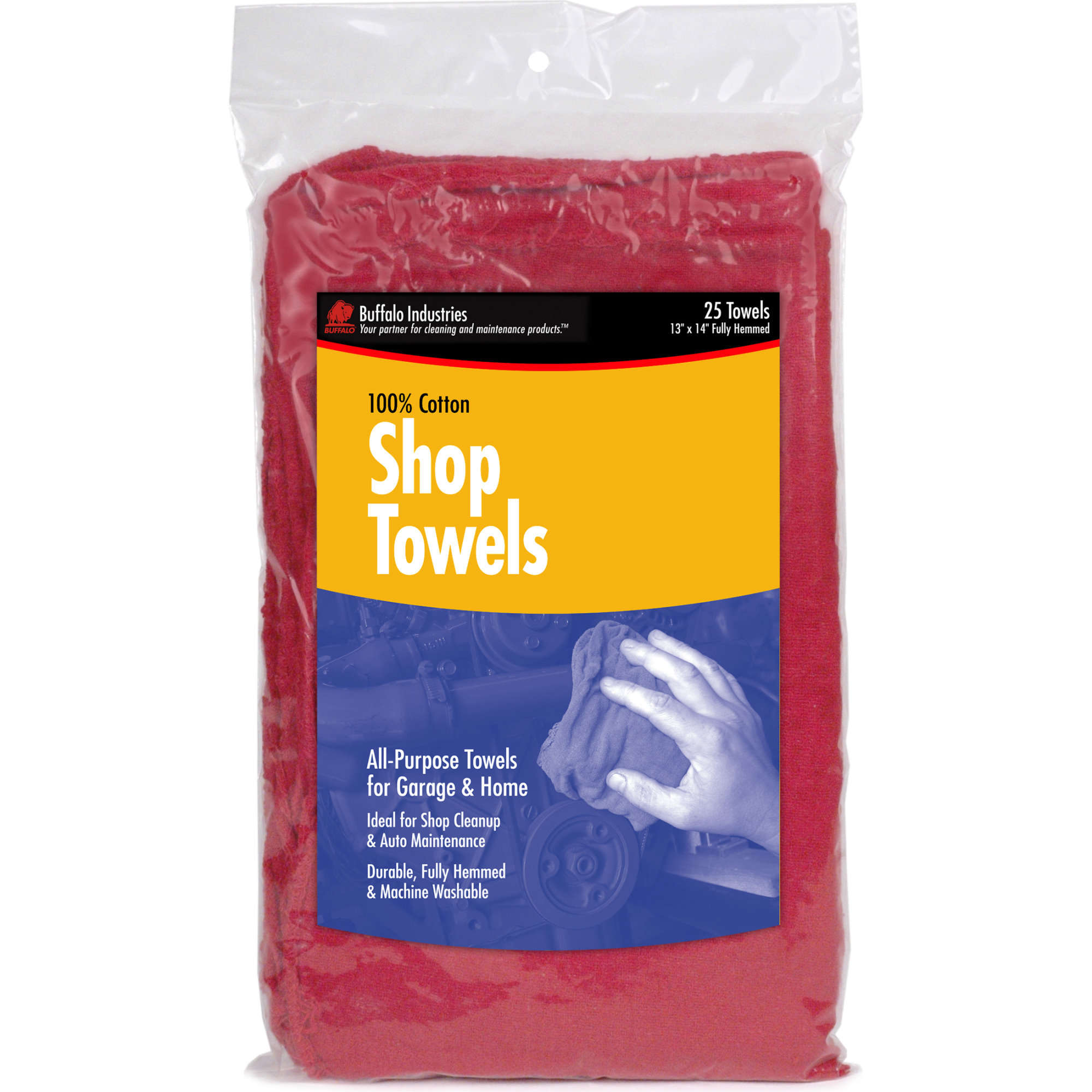 Buffalo 62013C  Red Cotton Shop Towels / Rags - 25 per Bag