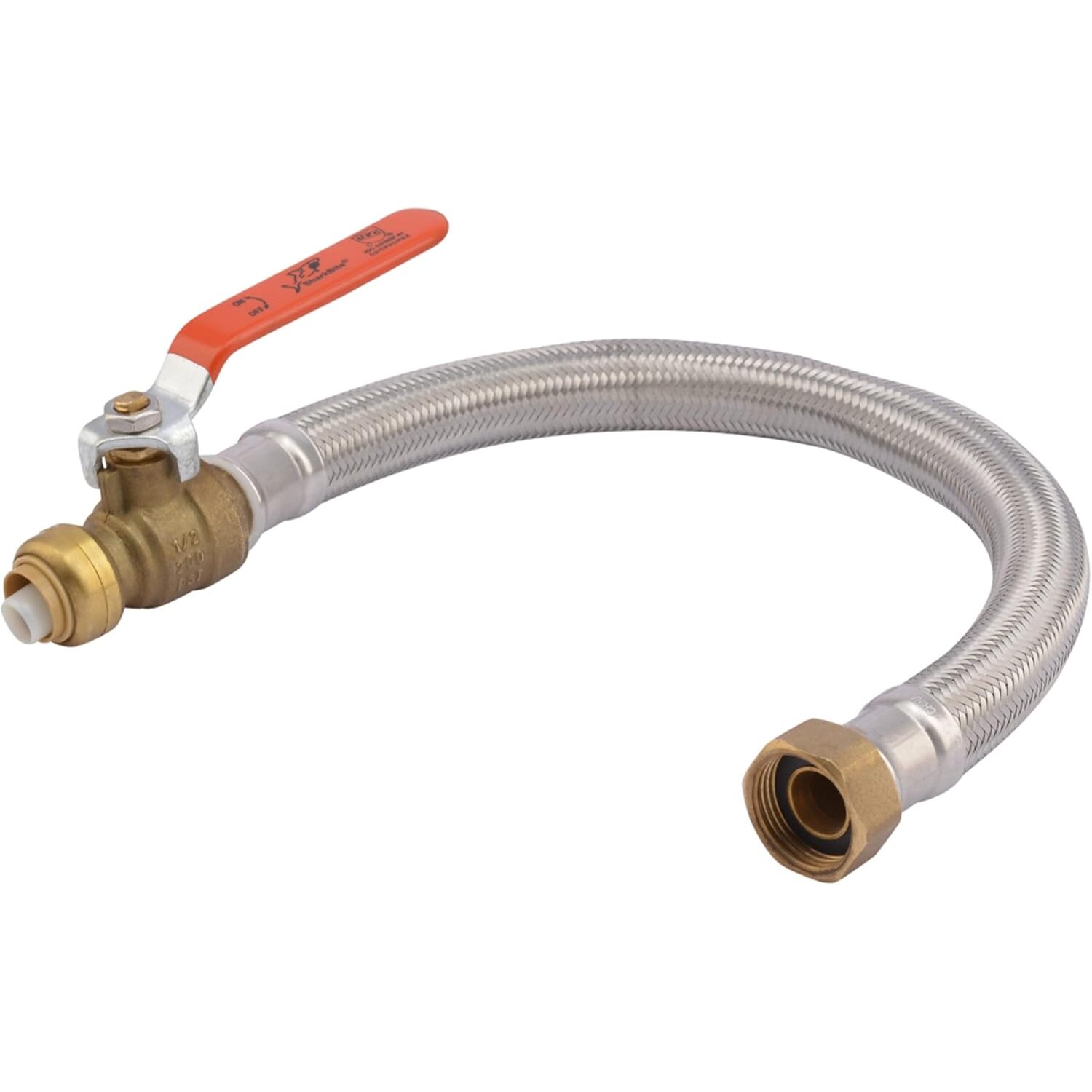 SharkBite U3068FLEX18BVLF  1/2" Push-to-Connect x 3/4" FIP x 18" Length Stainless Steel Braided Water Heater Connector with Ball Valve