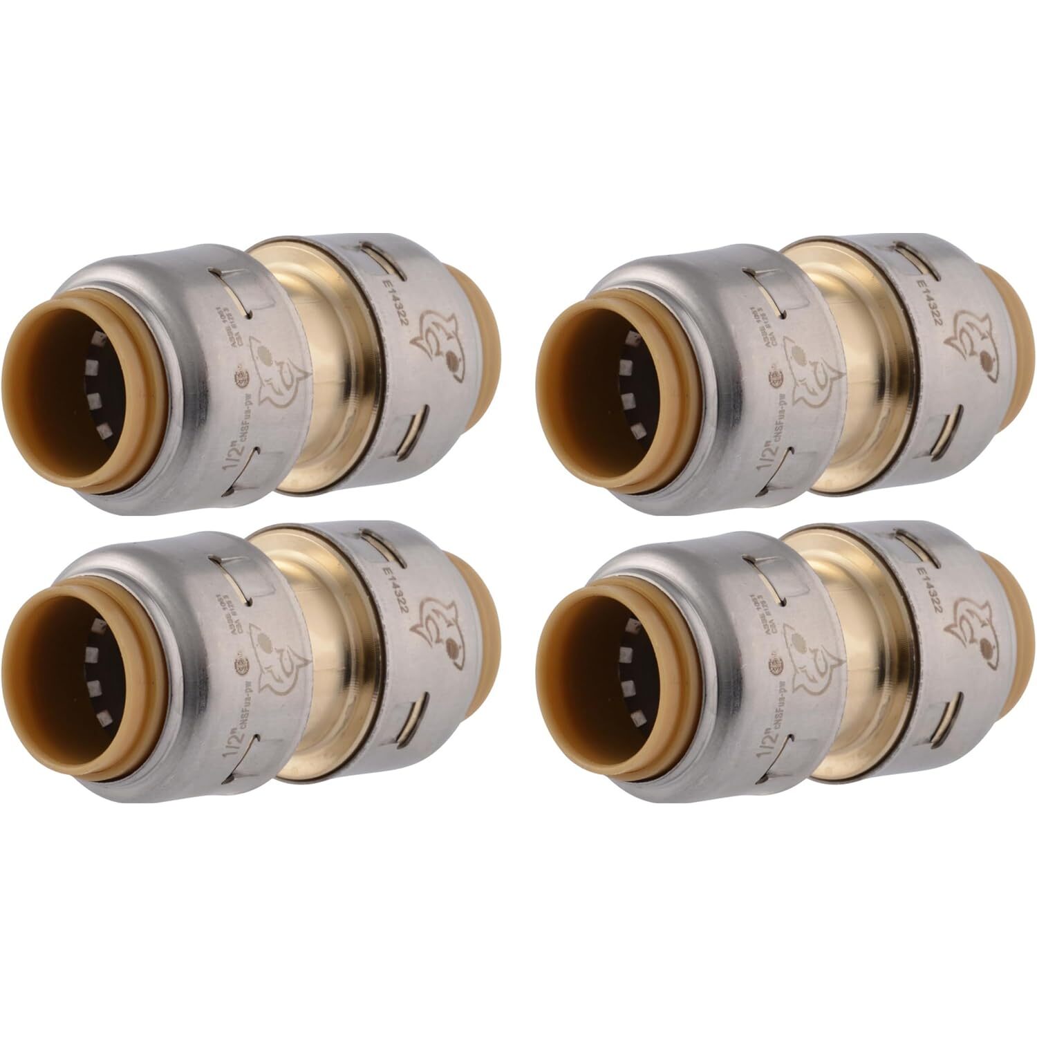 SharkBite Max UR008A4  1/2" x 1/2" Push-to-Connect Brass Coupler for PEX - 4 per Package