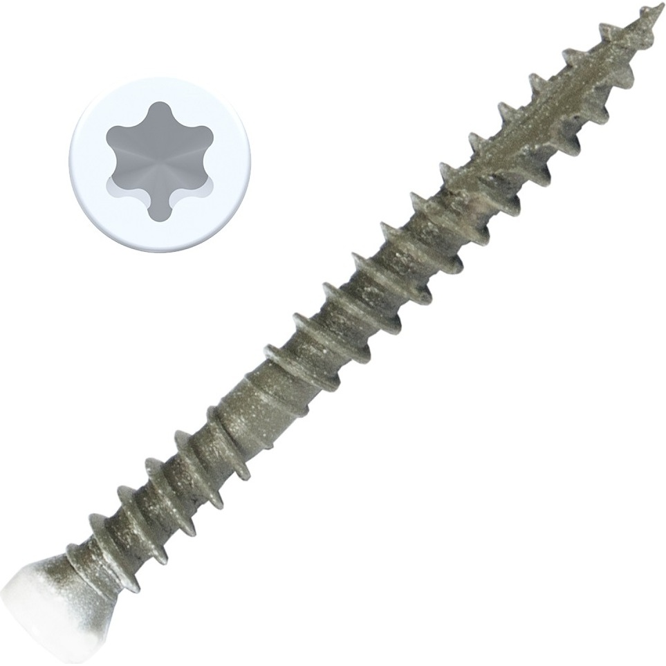 Screw Products 30107-12-WHIT  PICO #8 x 1-5/8" (Tx15-Drive) ZYTEC GX General Exterior White Painted Finish Head Wood Screws - 1-lb Jar (approx. 206)