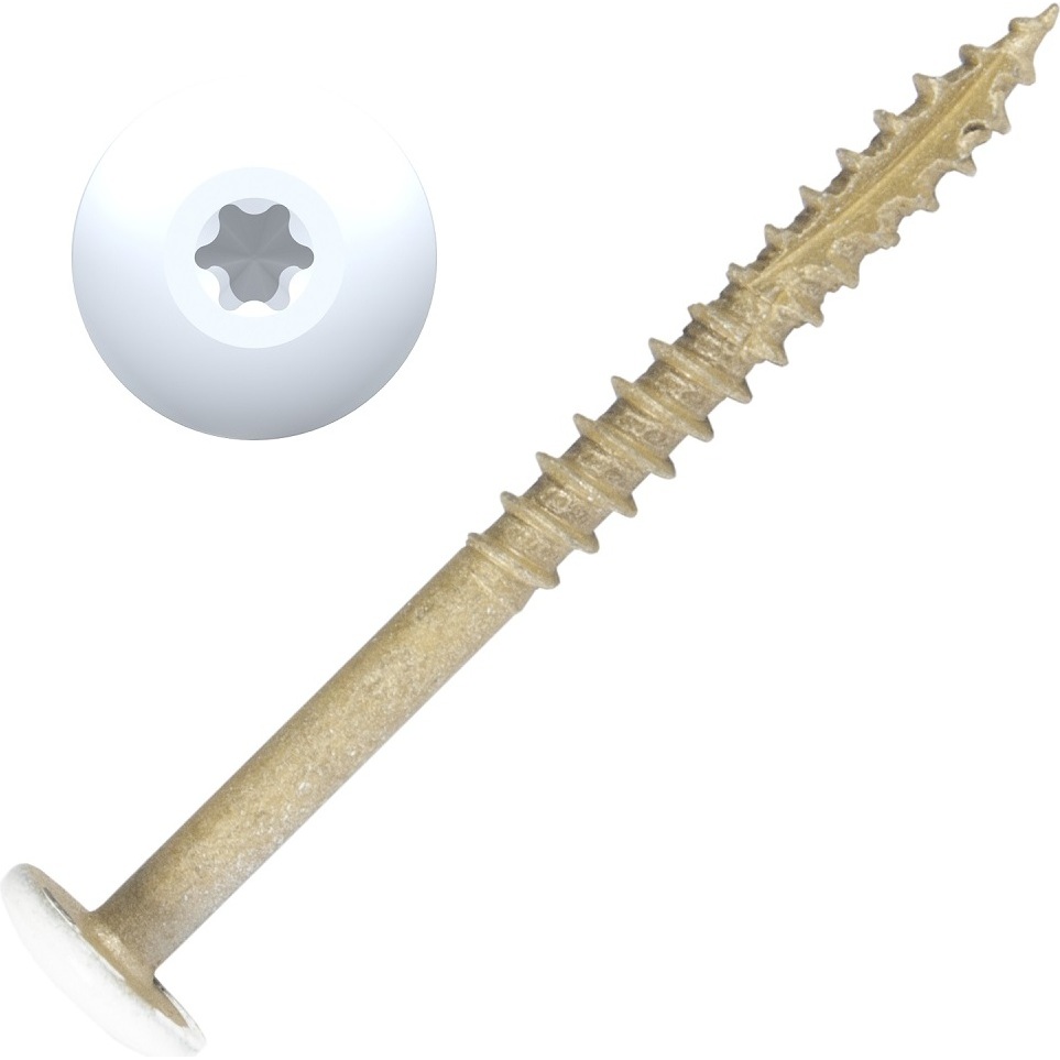 Screw Products 30154-12-WHIT  AURA #10 x 2-1/2" (T20-Drive) ZYTEC GX Exterior Screws with White Painted Heads for Cabinetry & More - 1-lb Jar (approx. 65)