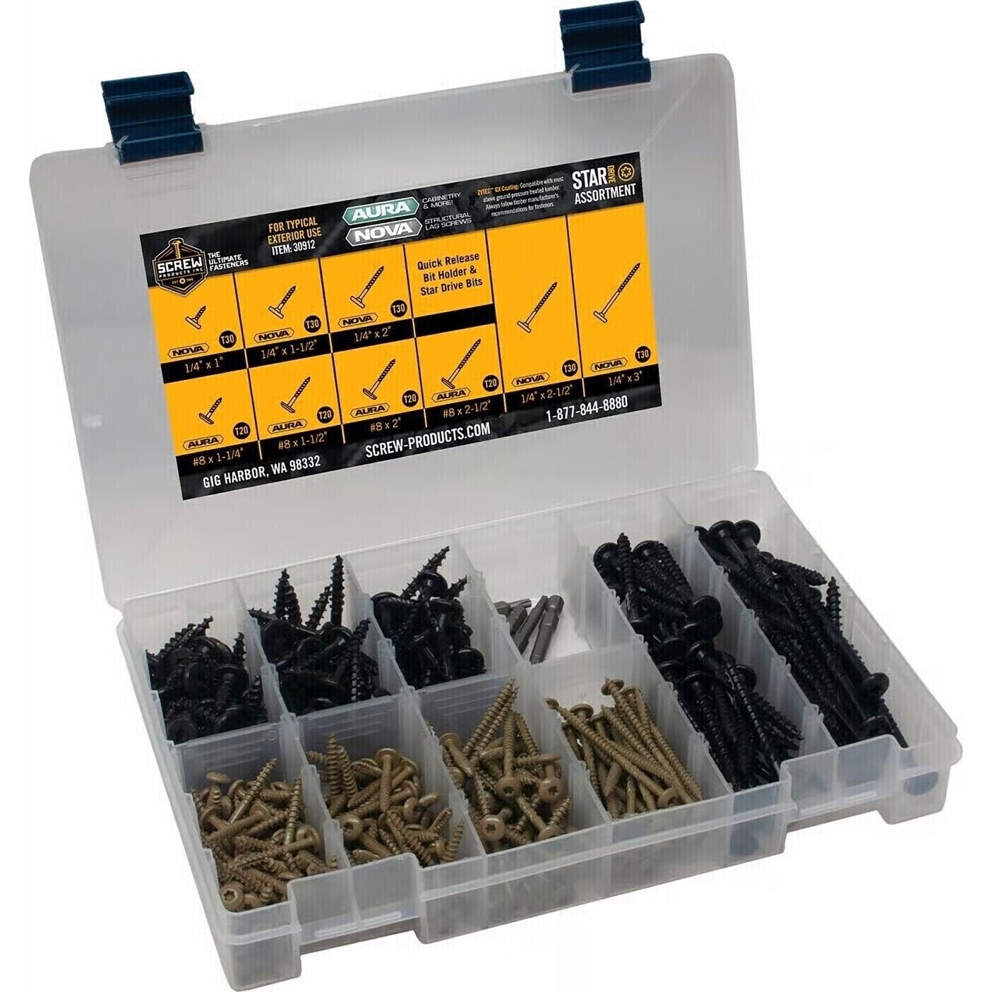 Screw Products 30912  AURA Cabinet Screw / NOVA Lag Screw Star Drive Wood Screw Assortment Kit