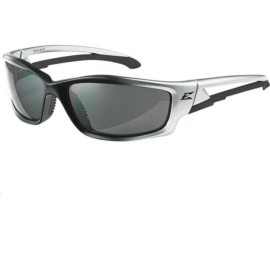 Edge Eyewear SK116  Kazbek Safety Glasses Silver and Black Frames with Smoke Lens