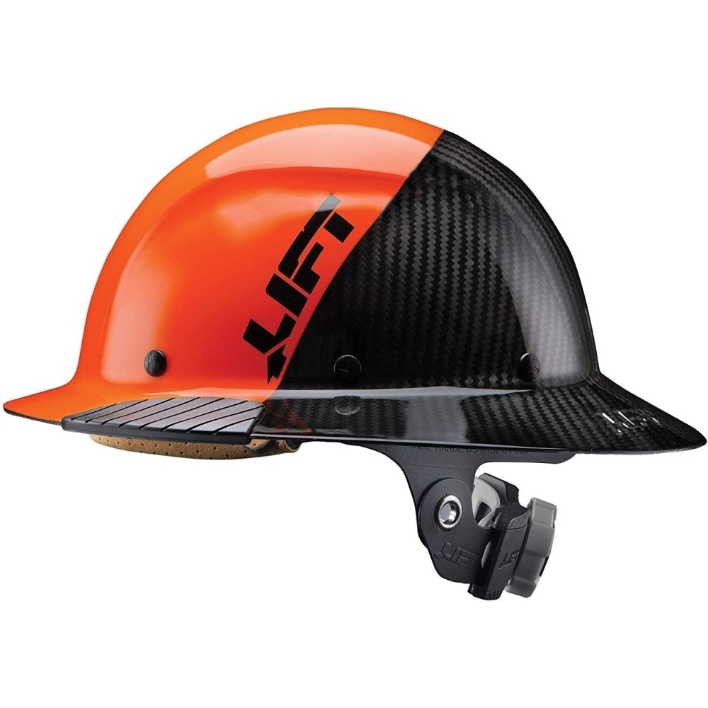Lift Safety HDF50C-19OC  Dax Fifty/50 Carbon Fiber Hard Hat Full Brim Style with Brim Grip - Orange and Black