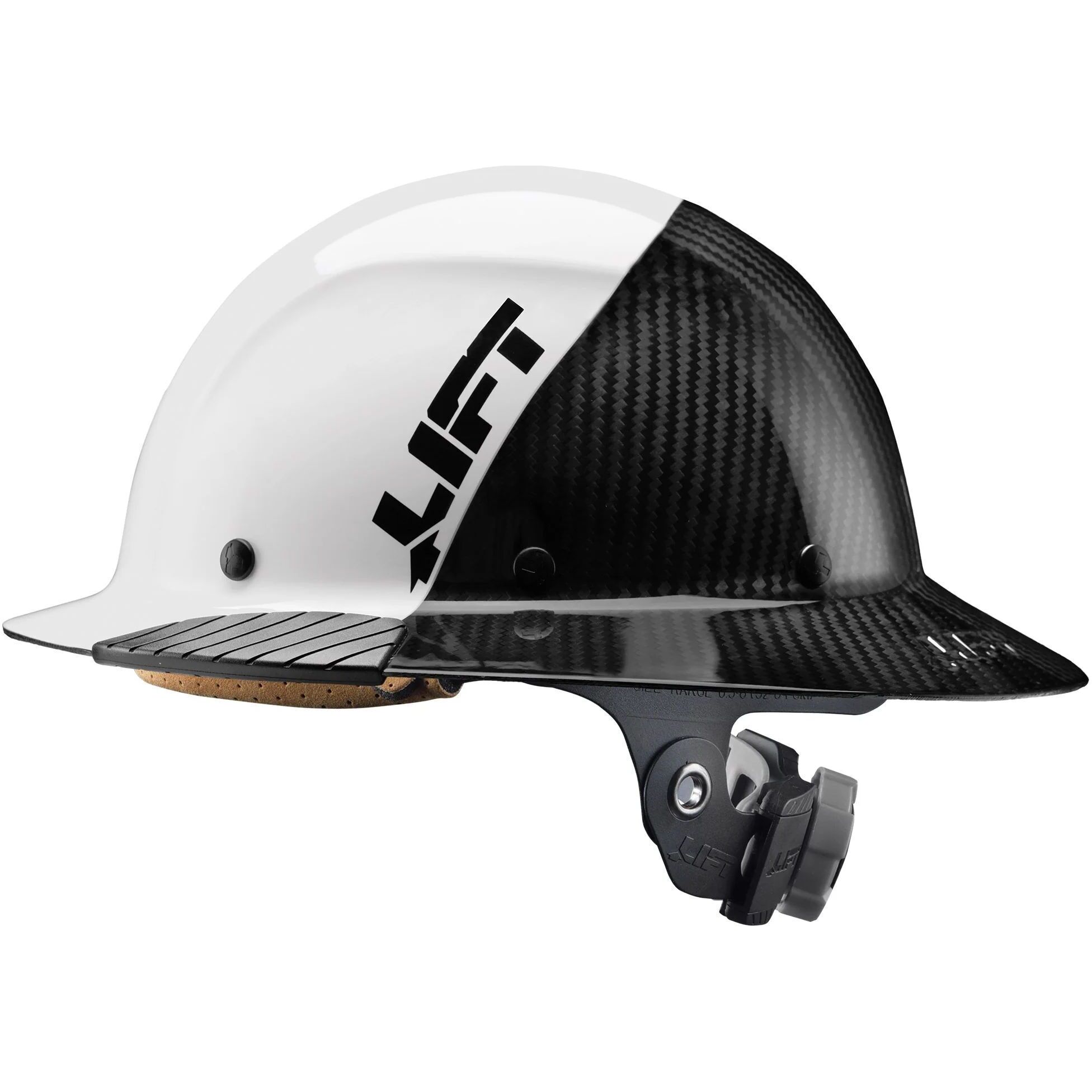 Lift Safety HDF50C-19WC  Dax Fifty/50 Carbon Fiber Hard Hat Full Brim Style with Brim Grip - Black and White