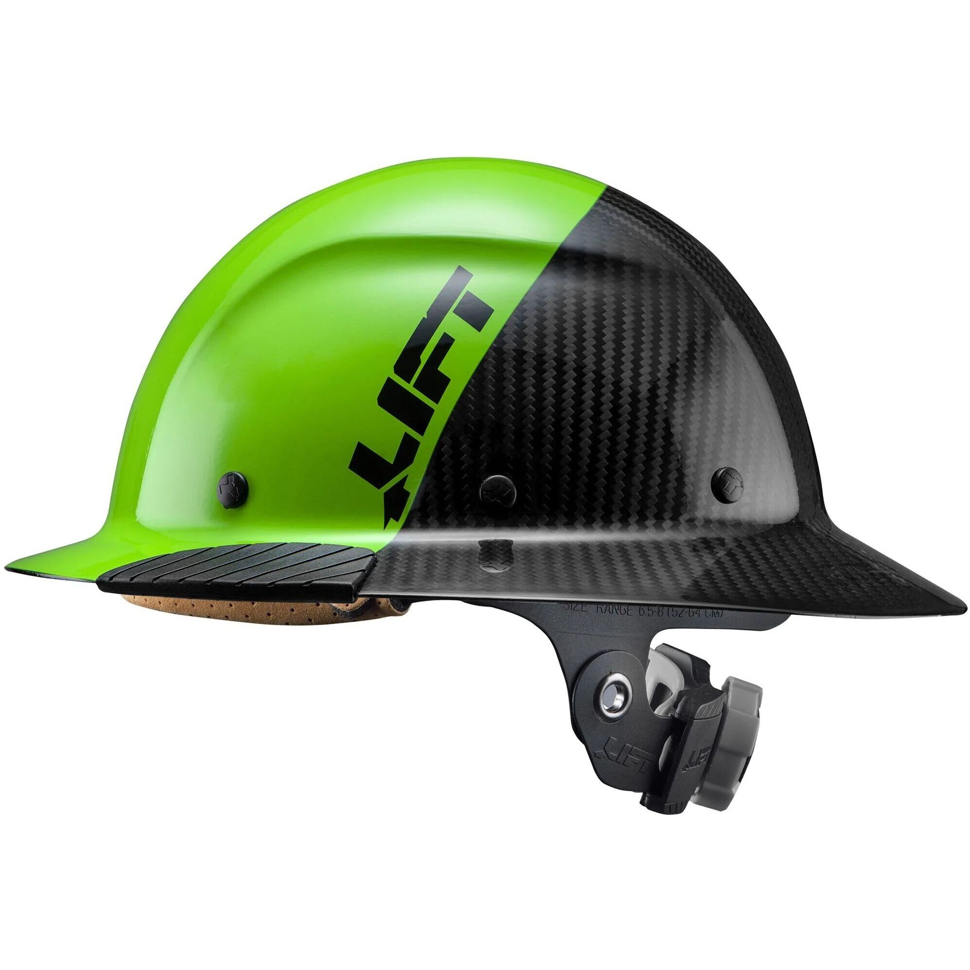 Lift Safety HDF50C-20GC  Dax Fifty/50 Carbon Fiber Hard Hat Full Brim Style with Brim Grip - Lime Green and Black